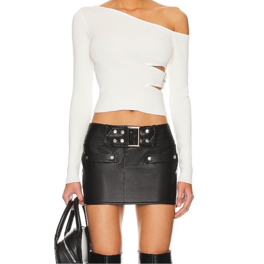 Superdown Black Leather Skirt